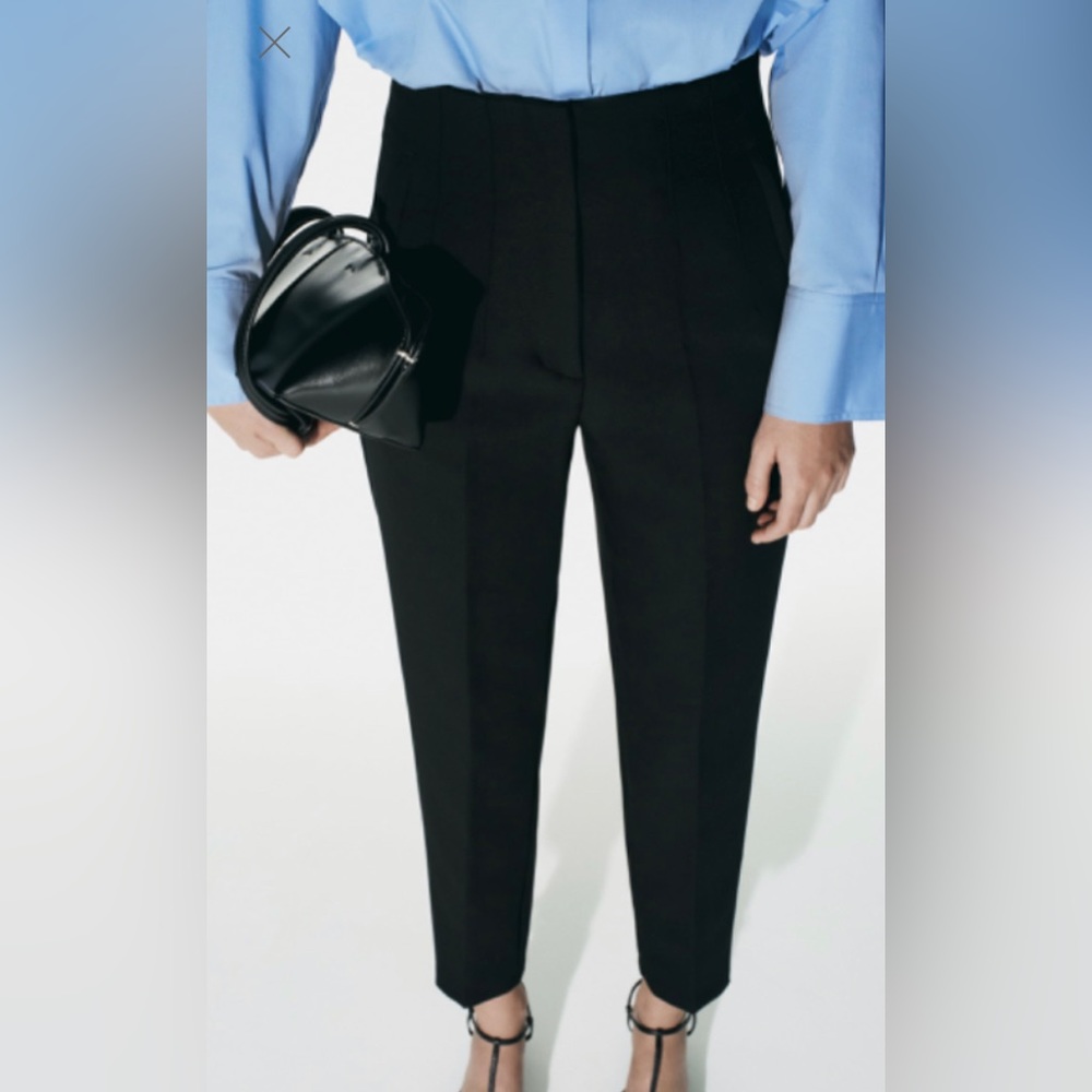 Zara Black Pleated Straight Leg Dress Pants, Size XS